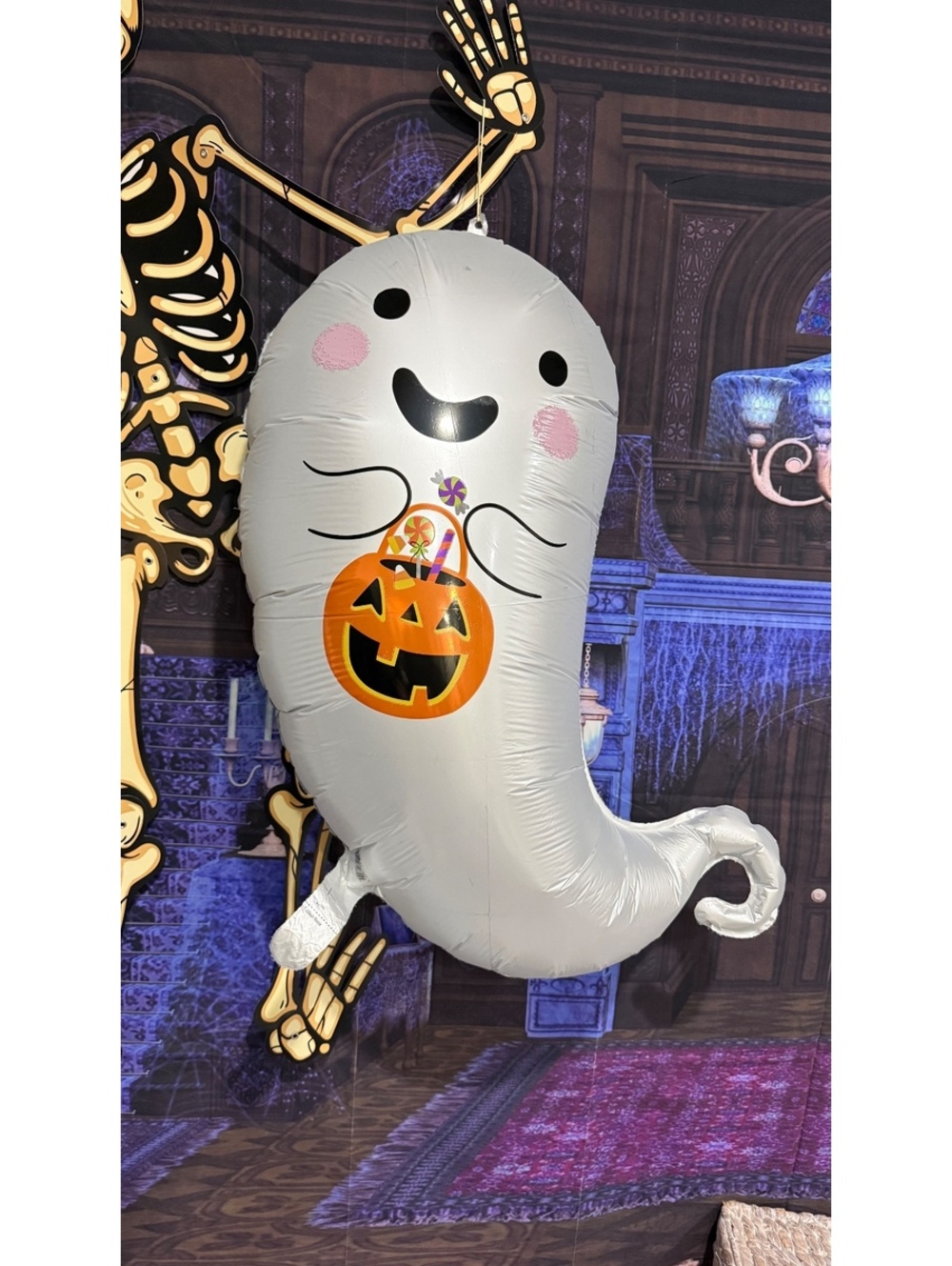 27” Pumpkin Mylar Balloon Silver Ghost Anagram Sz. XL Halloween Party